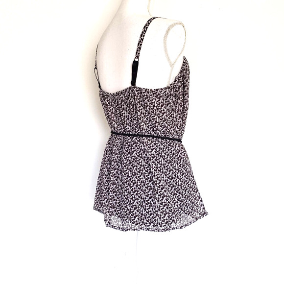 BISOU BISOU Tank Top Womens SIZE L Brown Tassel Waist Belt Lined Spaghetti Strap - Picture 2 of 11